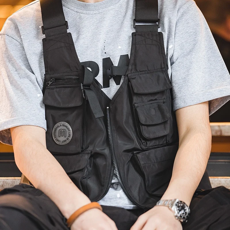 

Maden Japanese Sle Workwear Vintage Multi-ket Functional Tactical Vest Svel oulder Pad Vest Dual-Purpose Crossbo...