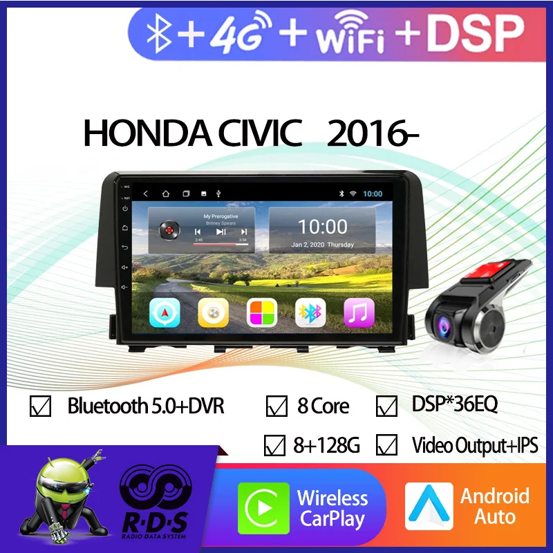 Android 11 1G-32G For 16-18 Honda Civic Android In-car Modified Large-screen GPS Navigation