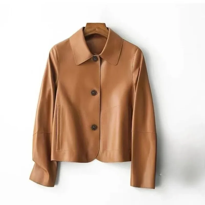 2026 New Autumn Collection Features Simple Casual Leather Jacket for Women with Short Lapel and Stylish Individualistic Style