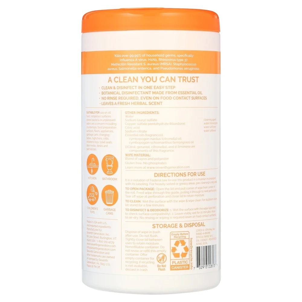 Household Disinfecting Wipes Lemon Citrus Scent Odor Control Cleaning Cloths 70 Count Disposable Multi-Surface Kitchen Bathroom