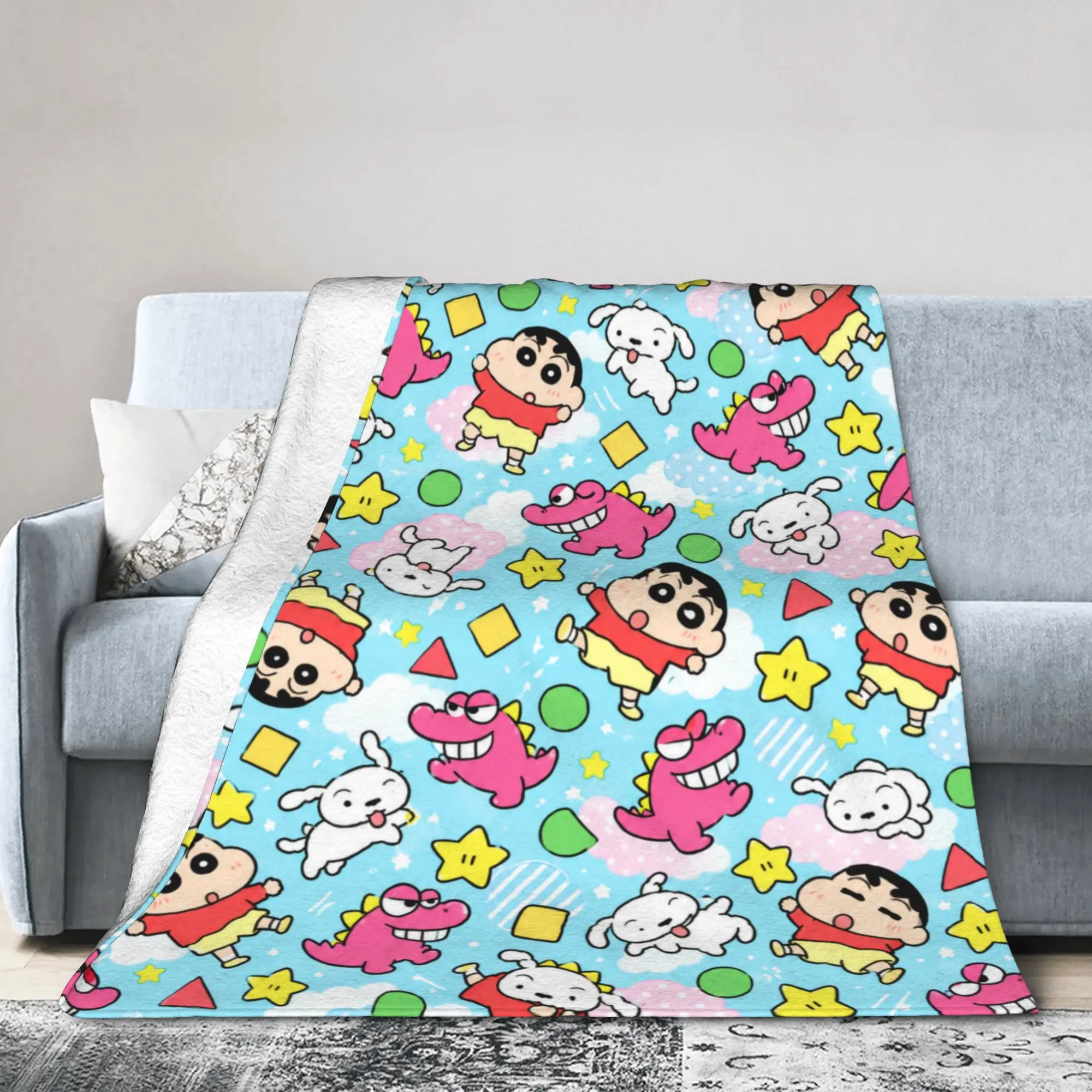Crayon Shin-chans White Pastel Print Plush Blanket Child  Flannel Throw Blanket For Couch Chair Sofa Bed Super Warm Bedspread