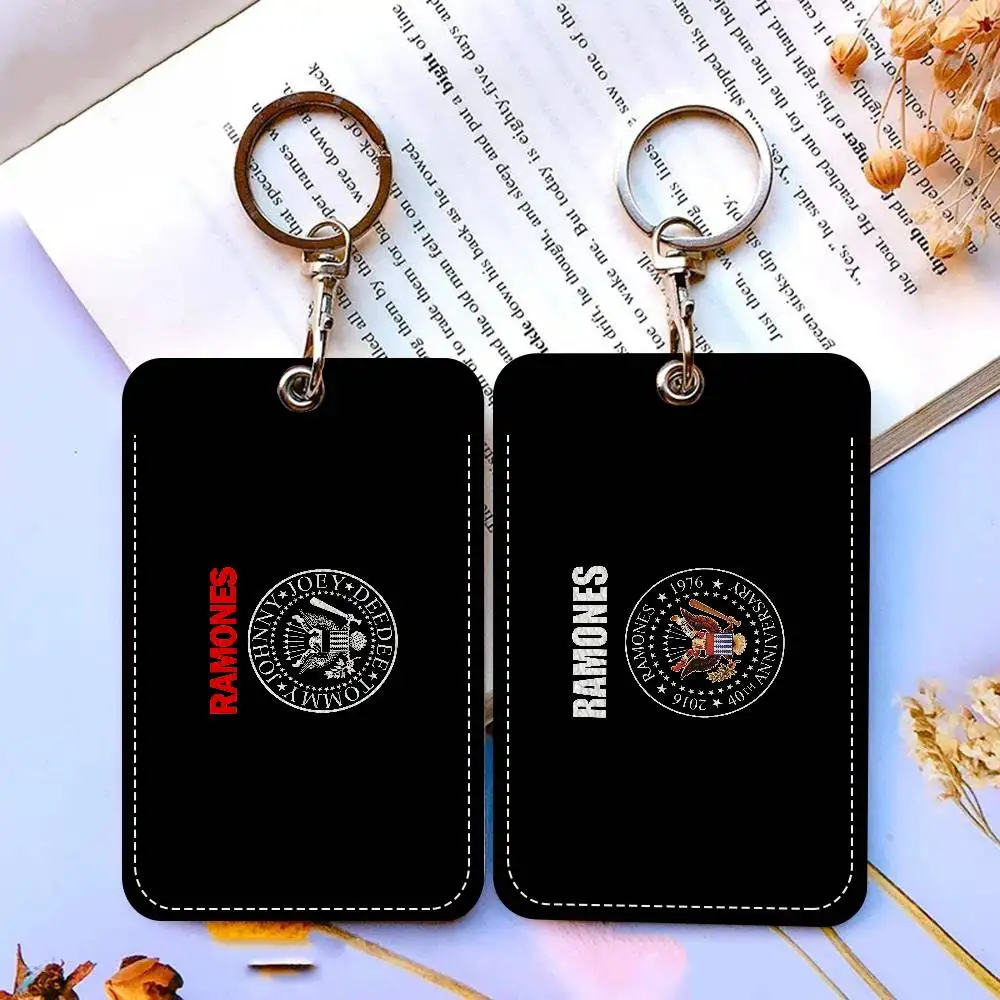 The R-Ramone 1Pc Access Card Case Leather Card Holder Keychain Key Ring Door Access Tags ID Card Case Keychain