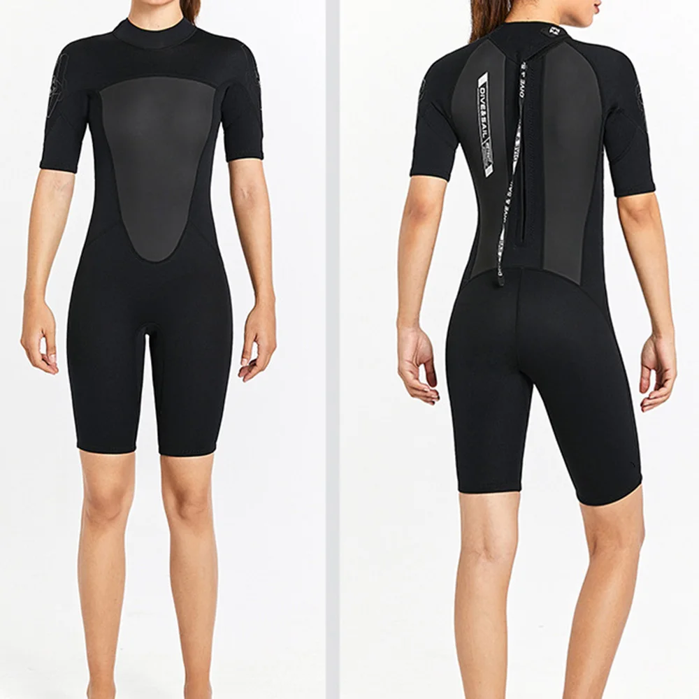 Woman One Piece Diving Suit Short Sleeve Zipper Sun Protection Swimsuit One-piece Sunscreen Surfing Clothes Surfing Equipment