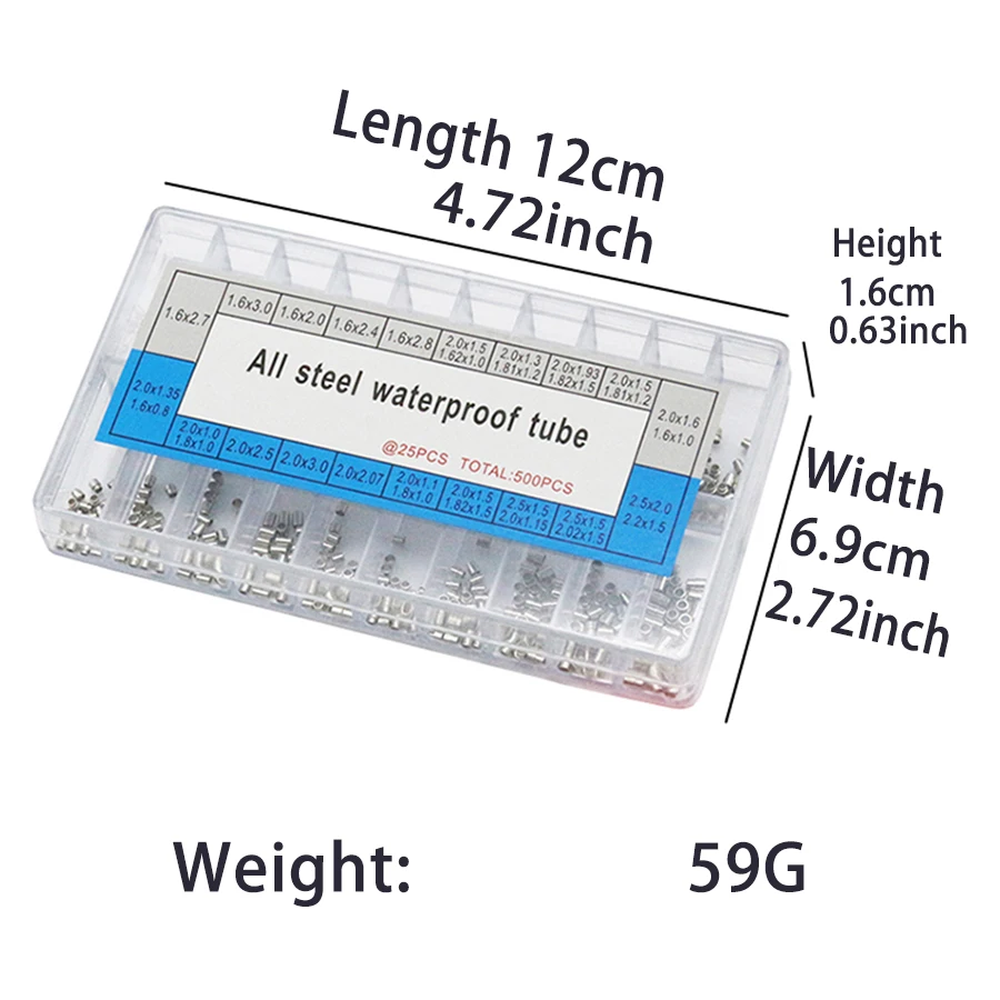 Peças de relógio 500 acessórios de relógio para tubos de metal à prova d'água para proteger a coroa de relógios em caixa, tamanho 20