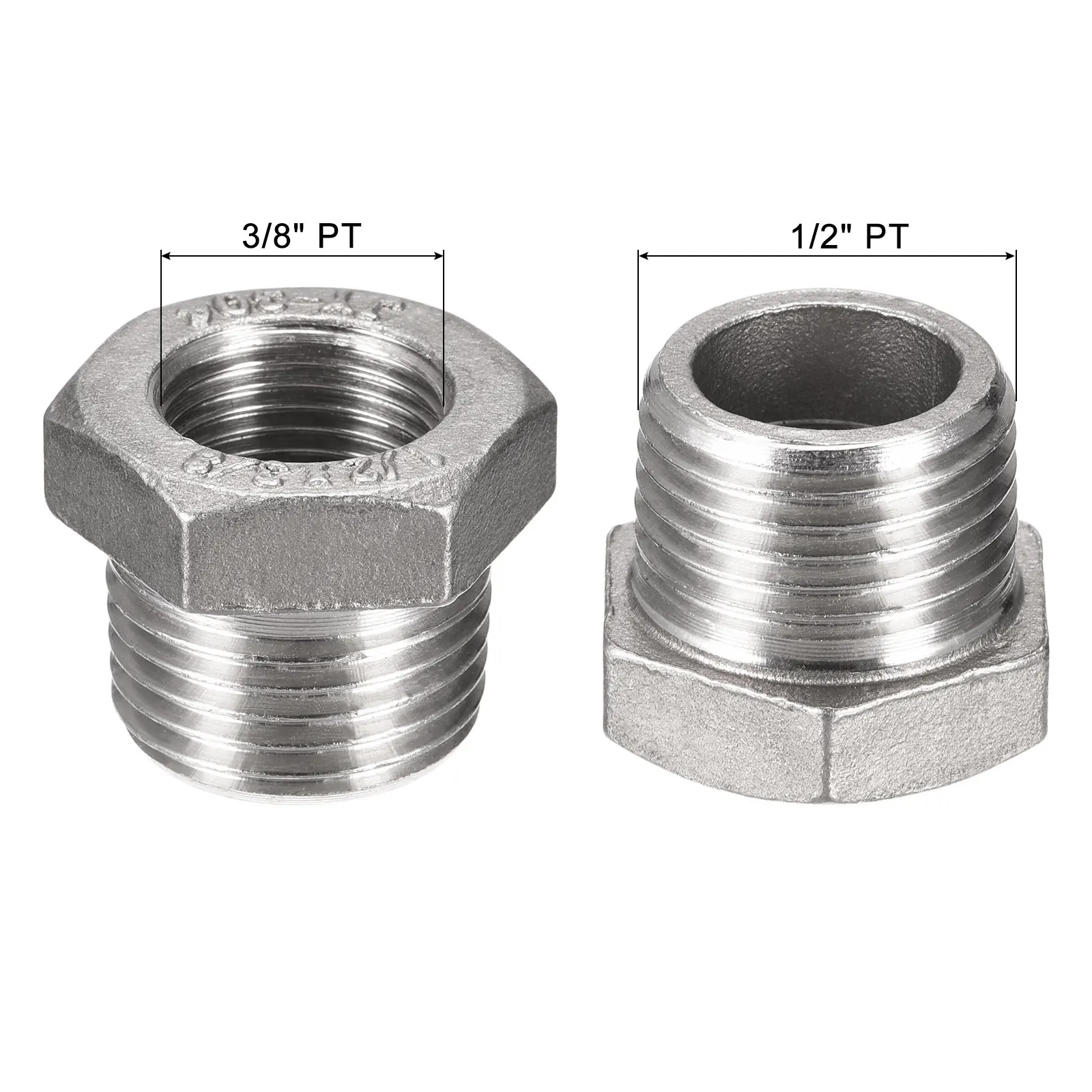 Uxcell Hex Reducer Ring, 1/2 PT Male To 3/8 PT Female 304 Stainless Steel Pipe Fitting Reducer Adapter