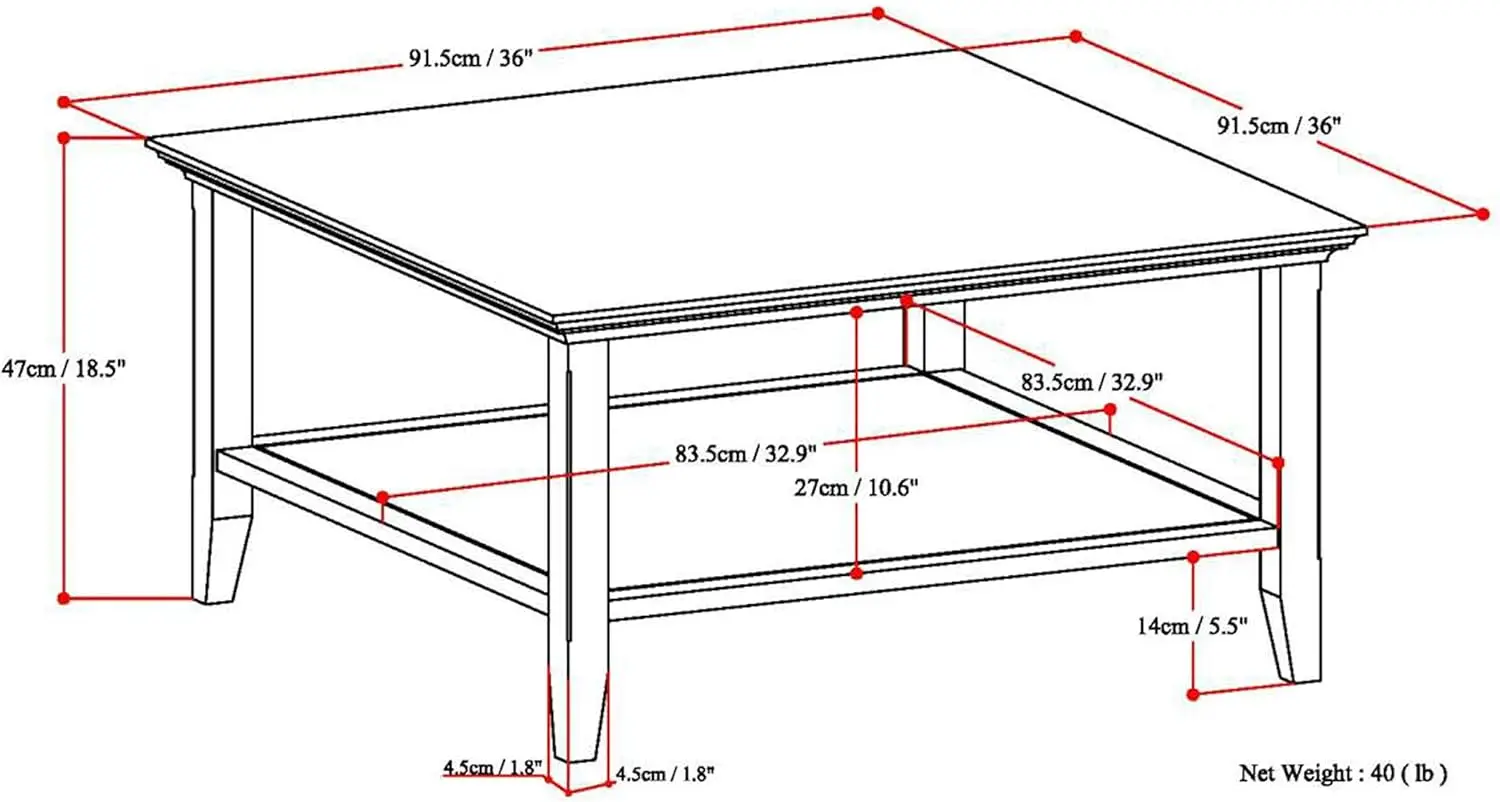 Acadian-mesa de centro de transición cuadrada de madera maciza, 36 pulgadas de ancho, gris desgastado, para sala de estar y habitación familiar