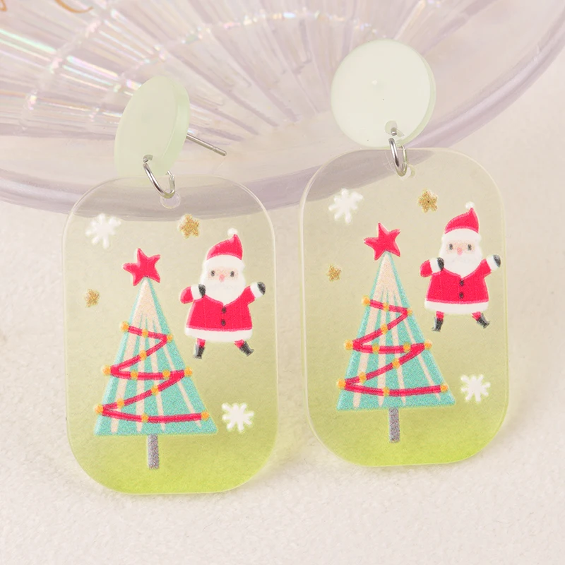 Cute Halloween Color Gradient Semi Transparent Dangle Earrings Cartoon Snowman Christmas Tree Pattern Trend Girls Jewelry Gifts