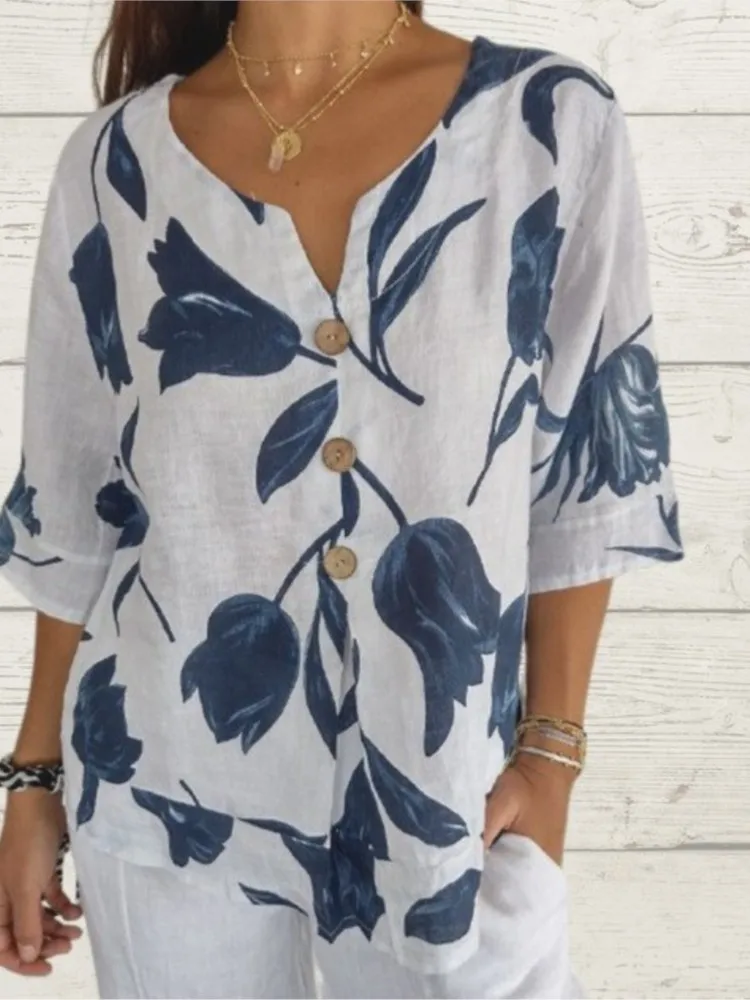 

Summer New Print Womens Tops And Blouses Fashion V Neck Short Sleeve Holiday Party Casual Shirt Womens Clothing