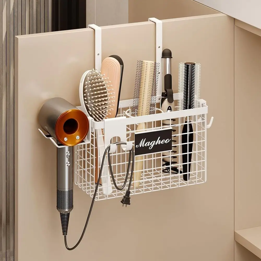 

Держатель для фена на дверцу шкафа, 3-в-1, самоклеящийся, органайзер для инструментов для укладки волос, настенный, регулируемый по высоте, под раковину B