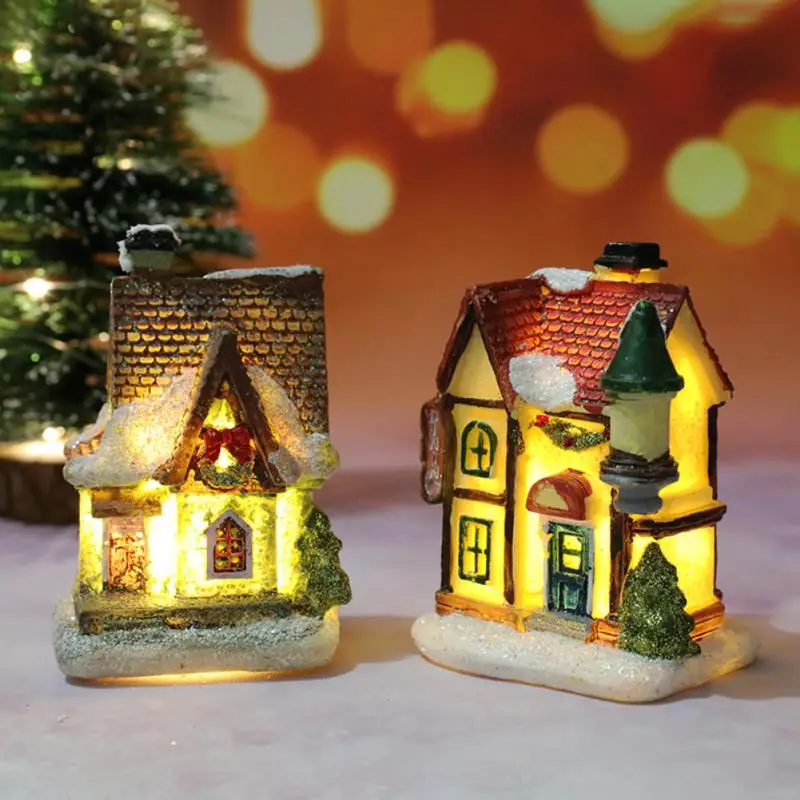 1pc LED Night Light Christmas Ornaments 2024 Luminous Castle Snow House Sculpture Xmas Decoration For Home New Year Navidad