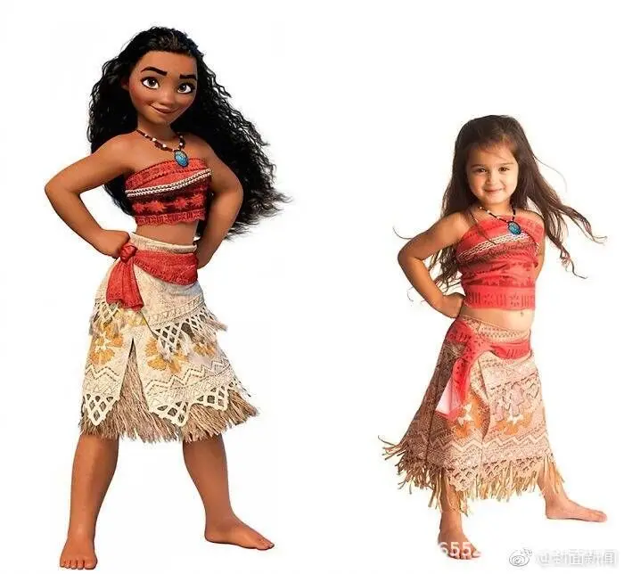 Adult Kids Princess Vaiana Moana Costume Dresses with Necklace Women Girls Halloween Party Moana Dress Costumes Cosplay Anime