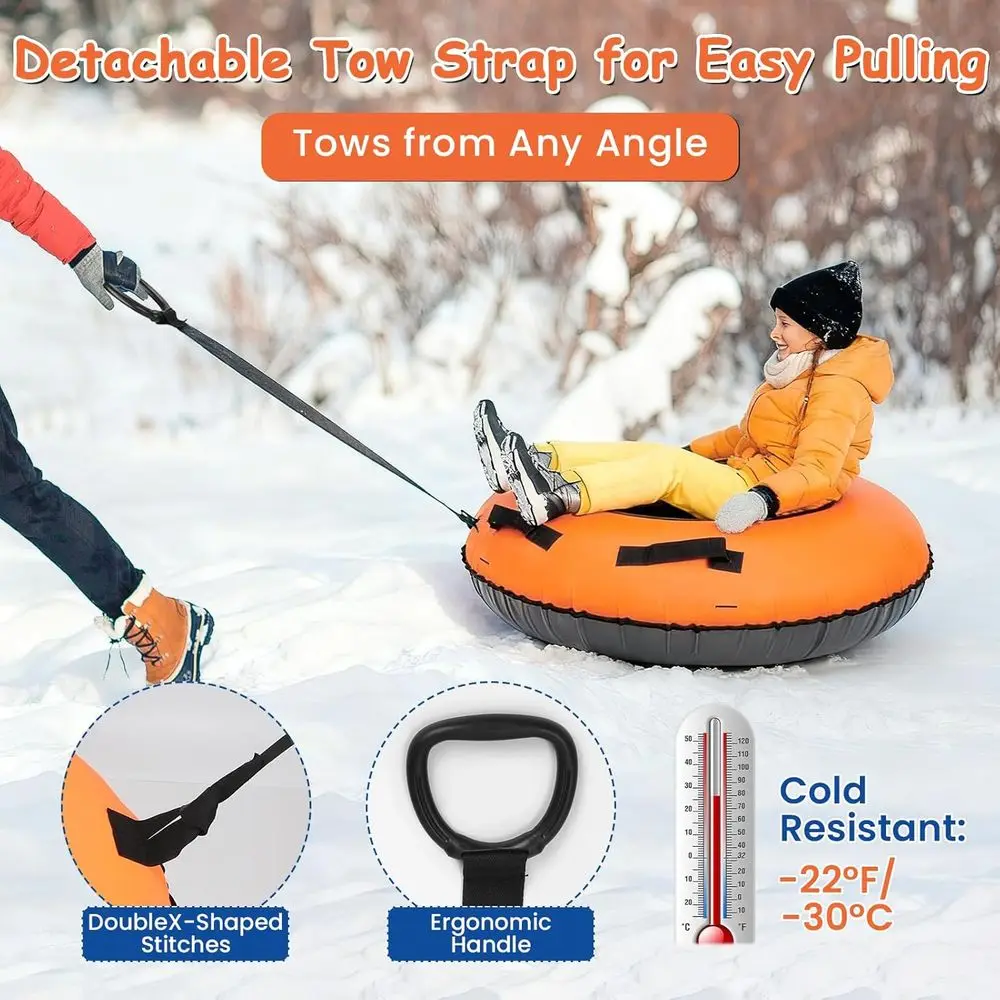 Heavy-Duty 48 Inflatable Snow Tube with Canvas and PVC Slick Bottom for Winter Fun