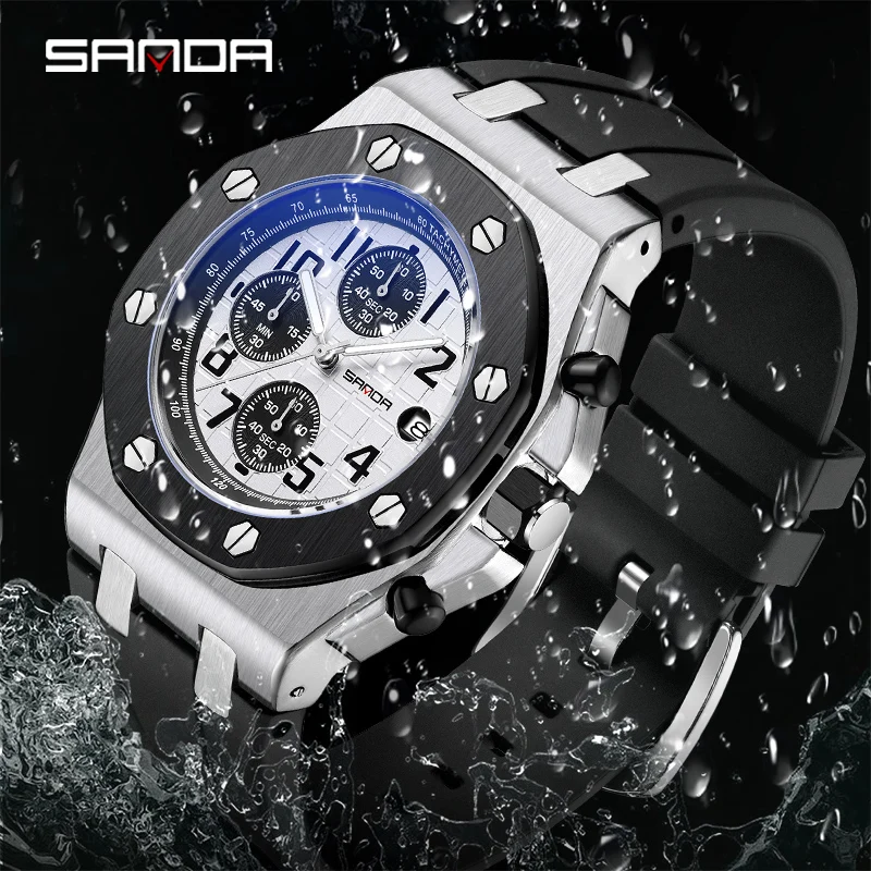 Fashion Sanda Top Brand Business Quartz Men Watch New Hot Selling Sport Luxury Three Eyes Six Needle Dial Waterproof Luminous