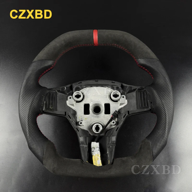 Flat Shape For Tesla Model 3 Model Y 2016 2017 2018 2019 2020 2021 2022 2023 2024 Leather Steering Wheel High Quality Customized