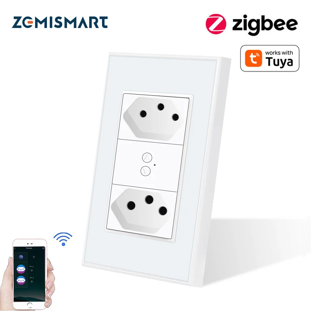 Zemismart Zigbee Smart Brazil Socket 10A 20A Electric Brazilian Wall Dual Outlets Work with Tuya APP Alexa Google Home Control