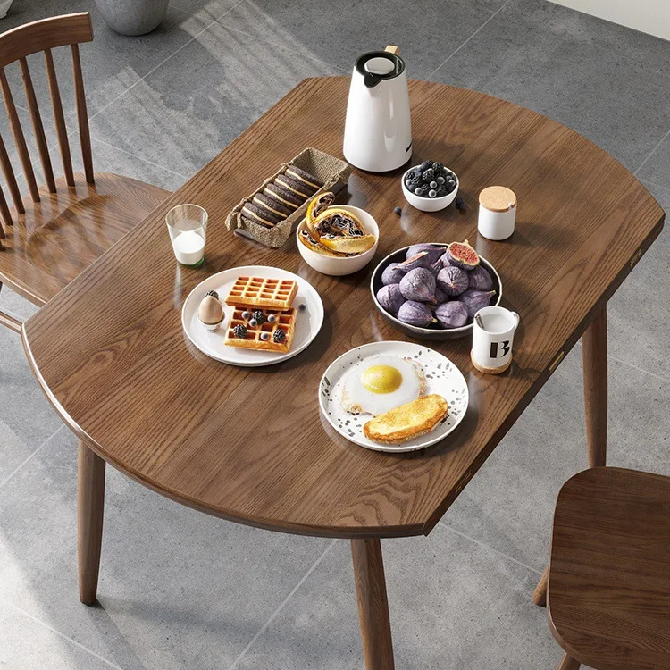 DSA solid wood dining table folding round eating table household small apartment restaurant round table chair