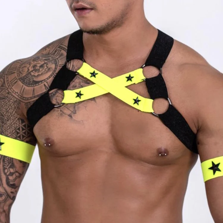 

Men Sexy Chest Straps Body Mucle Harness Club Cosplay Lingerie Costume Gay Underwear Elastic Band Bondage Vest Straps