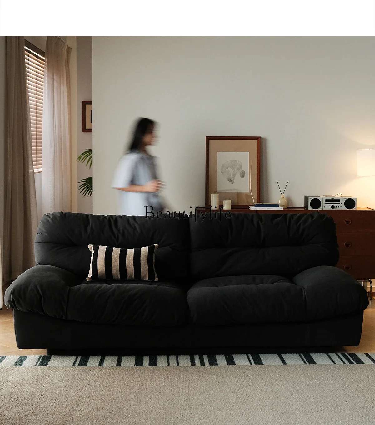 

ls 18Black down technology cloth cloud sofa, fabric sofa