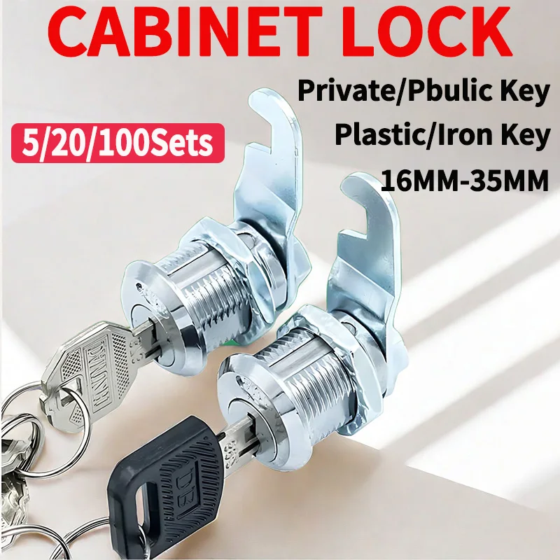 

5/20 Sets Universal Tongue Lock with 2 Keys for File Cabinet,Iron Sheet Locker,Cylinder Employee Cabinet,Storage Cabinet,Mailbox