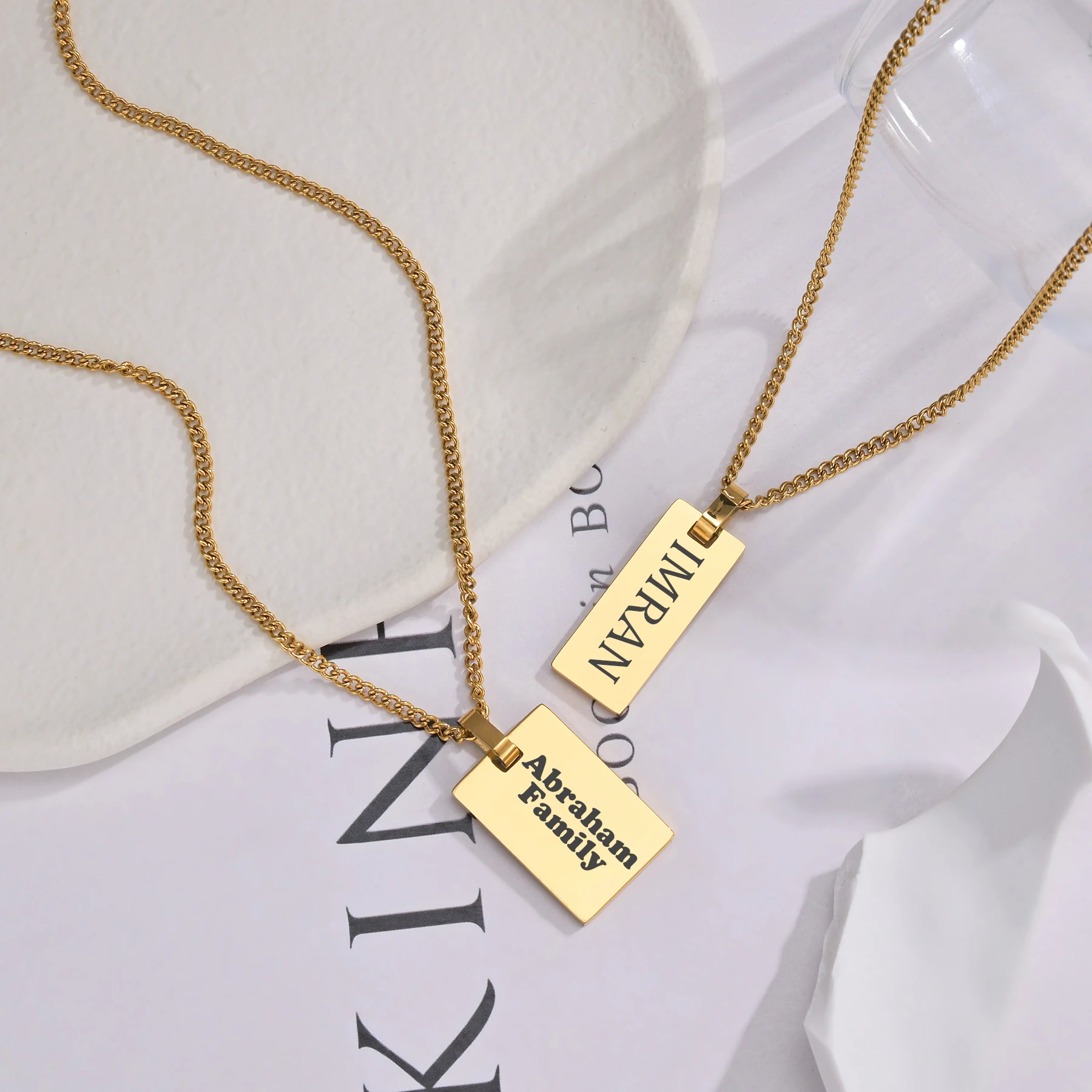 Atoztide Personalized Engrave Picture Name Necklace Stainless Steel for Women Strip Round Heart Side Chain Pendant Jewelry Gift