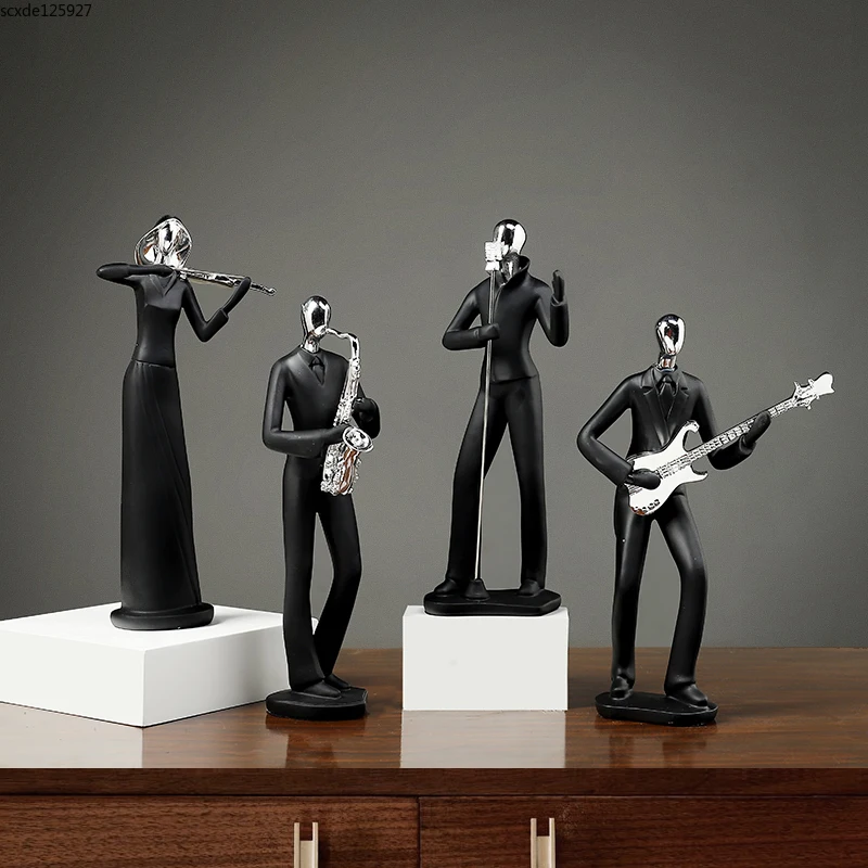 Modern Black Musician Sculpture Lead Singer Guitarist Resin Crafts To Send Friends Gifts Abstract Figure Statue Home Decoration