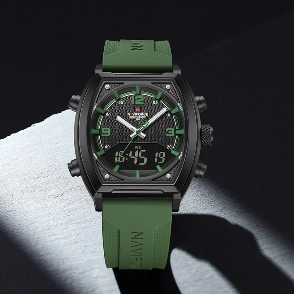 NAVIFORCE jam tangan Digital Analog pria, arloji militer tahan air waktu ganda tampilan minggu 2025