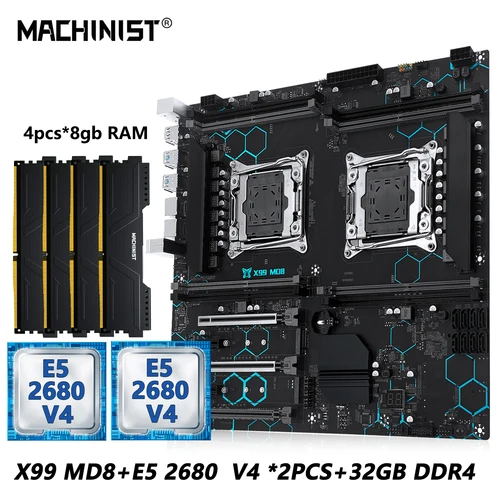 MACHINIST X99 MD8 Kit de placa base de CPU Dual opcional intel Xeon E5 2680 V4 LGA2011-3 DDR4 32GB RAM C612 chip servidor ordenador