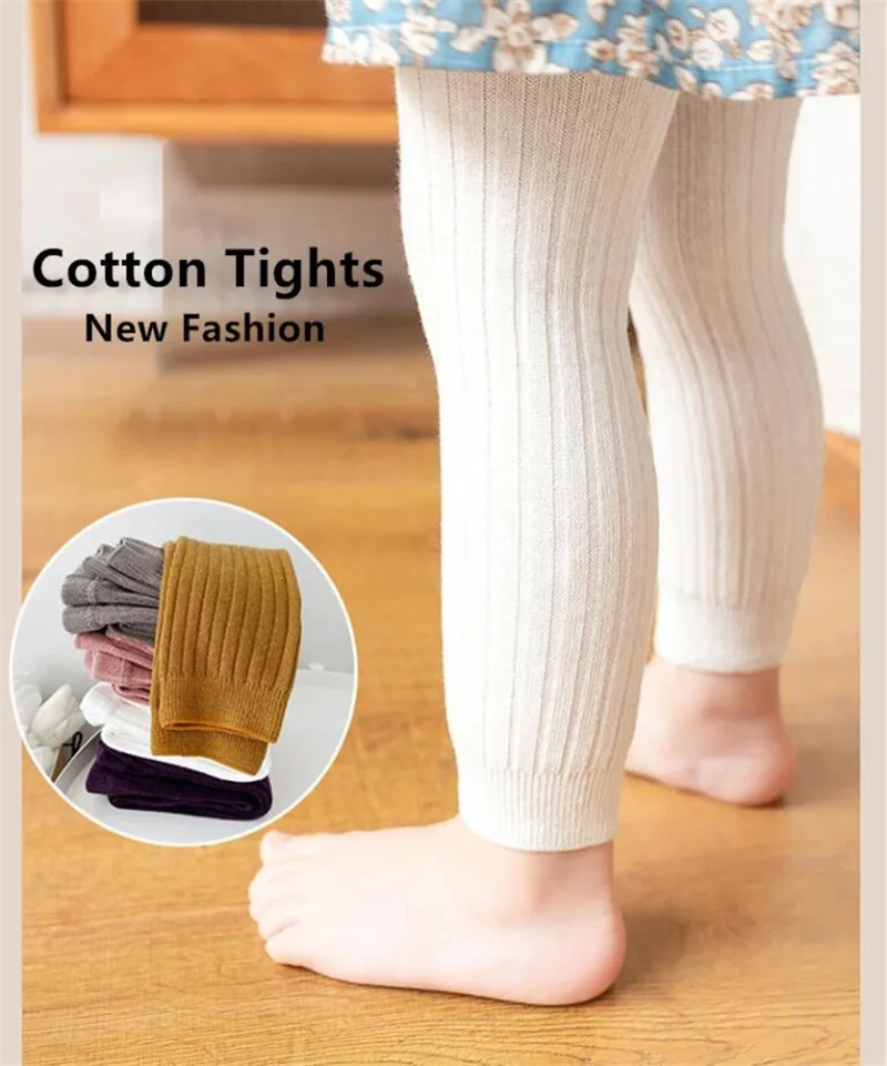 Kids Baby Girls Elastic Pantyhose Pants Leggings Tights New Children Casual Solid Cotton Stretch Knitting Trousers For 0-6 Years