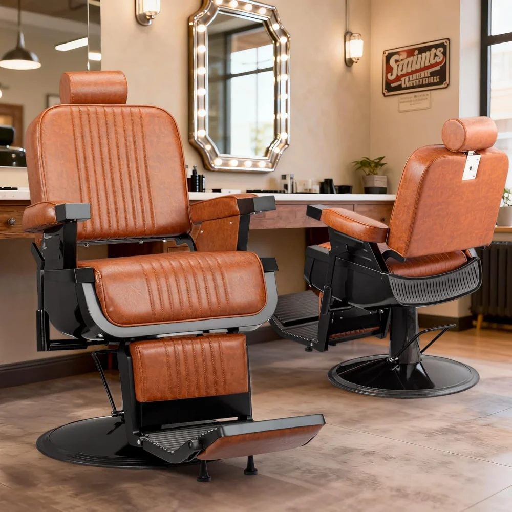 Vintage Heavy Duty Barber Chair Hydraulic Reclining with Footrest And Headrest 360Β° Customizable Salon Chair for Hair Stylist