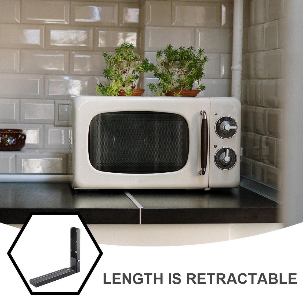 

Microwave Oven Wall Mount Shelf Steel Kitchen Microwave Shelf Rack Rack Retractable Bracket Black Foldable Telescopic Holder