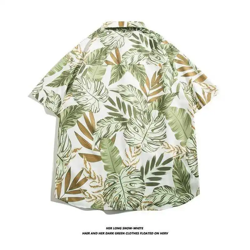 

Loose ort Sve irt Button Print Polyester Fiber Youth Summer Faion Casual Cotton Blend Polyester Fabric Printed Design