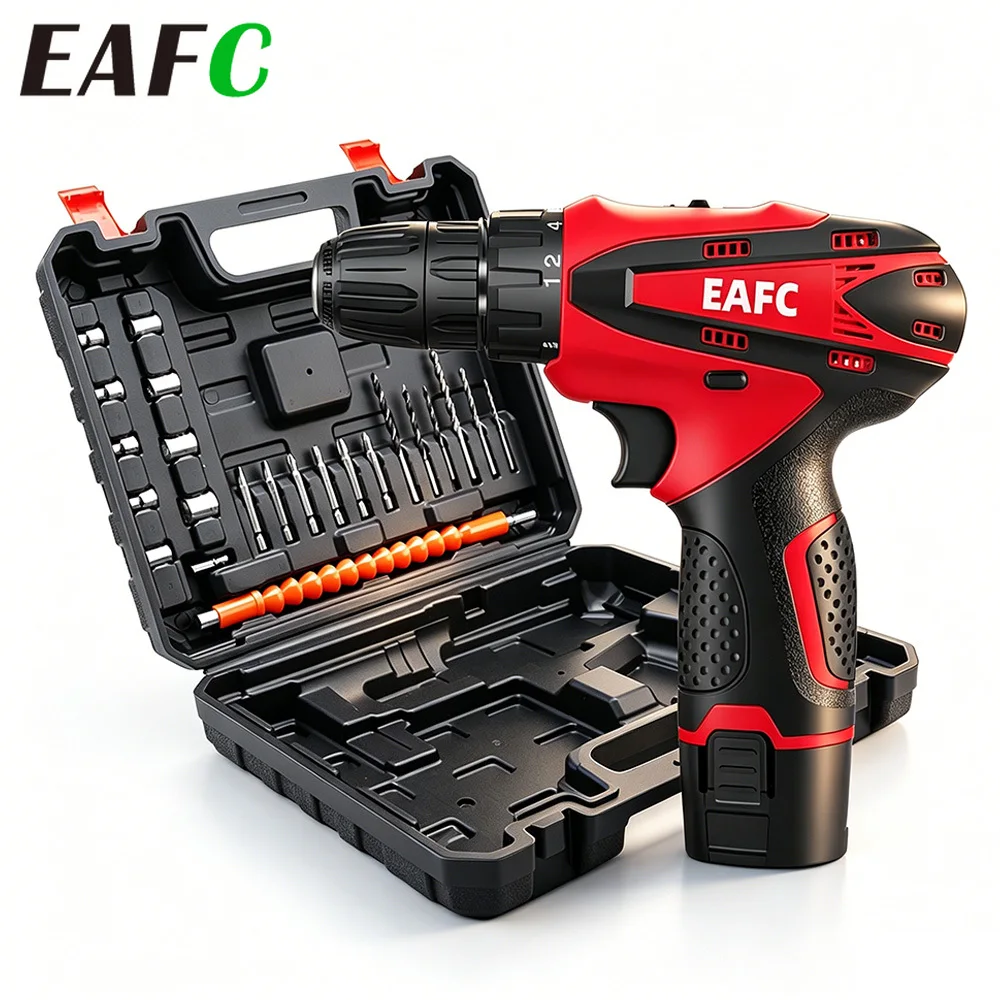 EAFC 2-Speed Electric Hand Drill Screwdriver 60N.M Cordless Power Drills Woodworking Home DIY Electric Drill Control Power Set