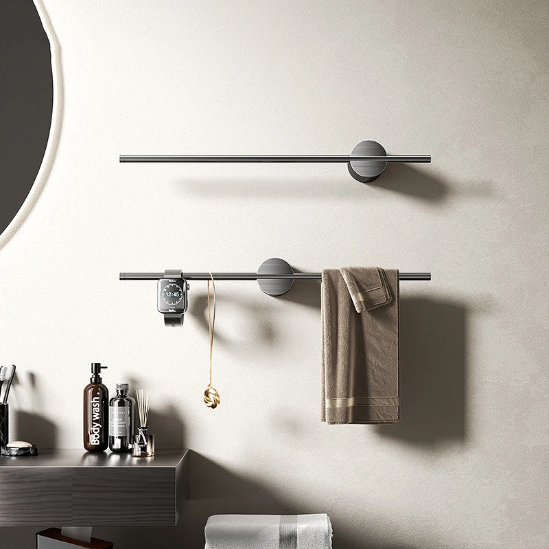 Pull Bathroom Towel Bar Space Aluminum Material Single Waterproof and Rust Free Towel Bar