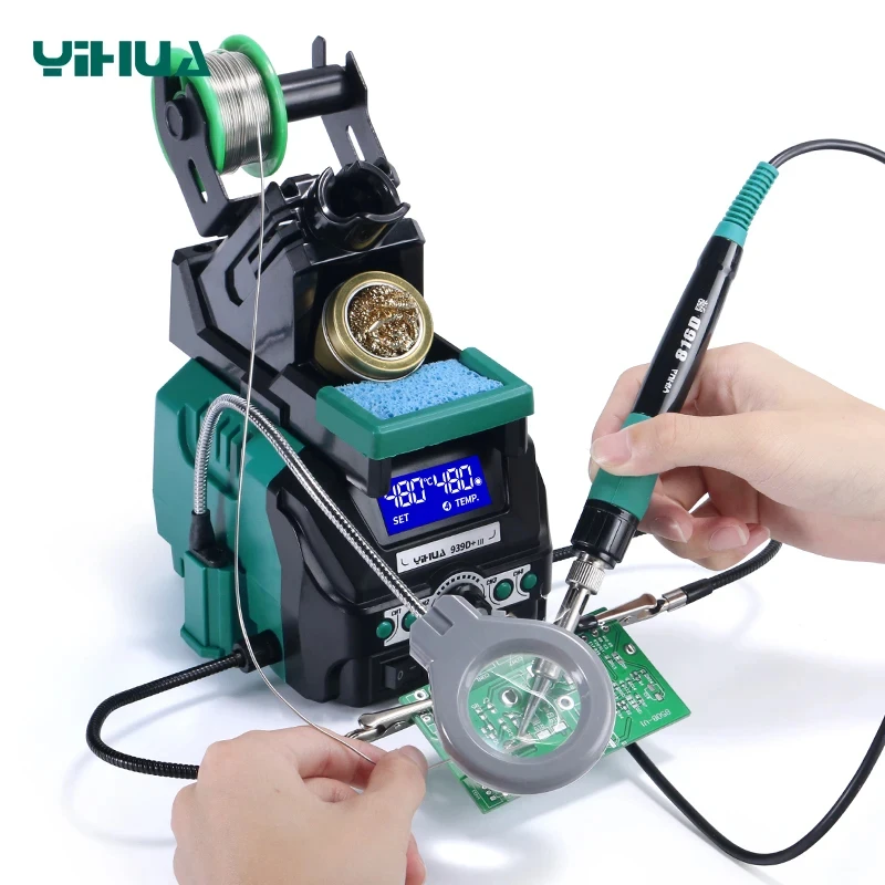 محطة مكواة لحام 110 وات YIHUA 939D+ III مع مكبر LED 2 تمساح 4 قنوات ينو 200 ℃ ~480 ℃   أداة إعادة صياغة ديسولديرينغ
