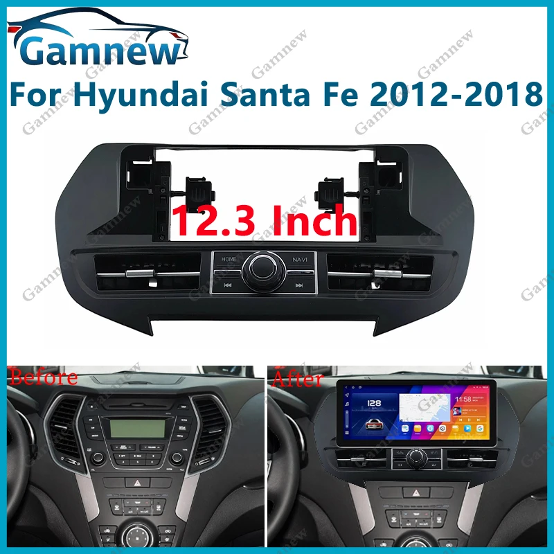 12.3 Inch Car Frame Fascia Adapter Android Radio Dash Panel Kit For Hyundai Santa Fe 2012-2018