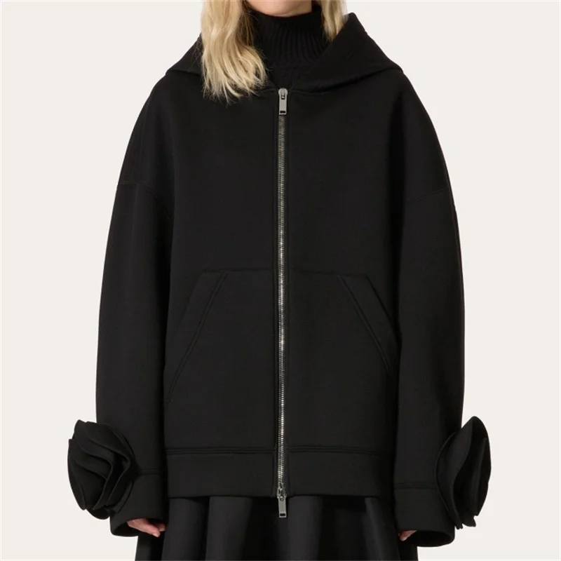 

Женская толстовка с капюшоном, новинка осени 2024, верхняя одежда с 3D цветочным декором, женский топ с длинными рукавами, космическая хлопковая толстовка y2k, женское пальто