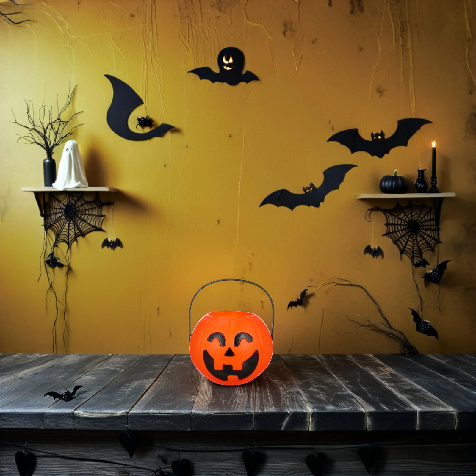 

Halloween Pumpkin Bucket Funny Party Decoration Horror Trick or Treating Container Vivid Lifelike Home for Celebration