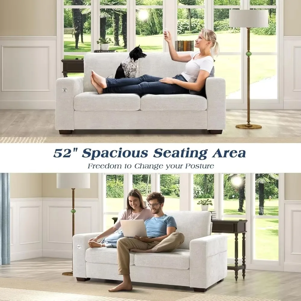 Two-seater, modern 2-seater sofa with removable cover and USB port, large display comfortable sofa, 35.4 D x 70 W x 35 H inches