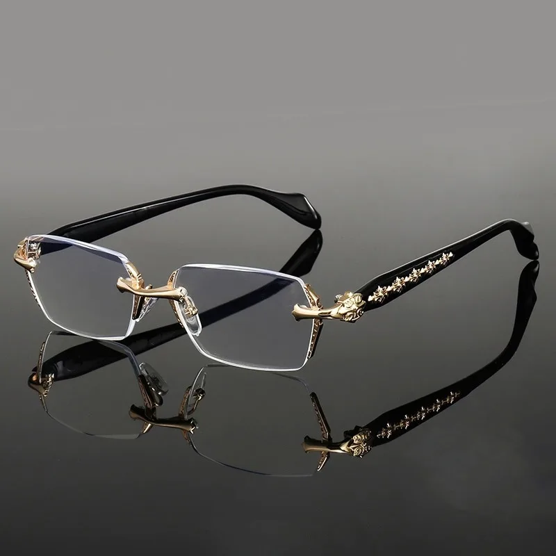 Frameless Anti Blue Light Glasses Men Women Rectangular Flat Lens Eye Protection Computer Eyewear