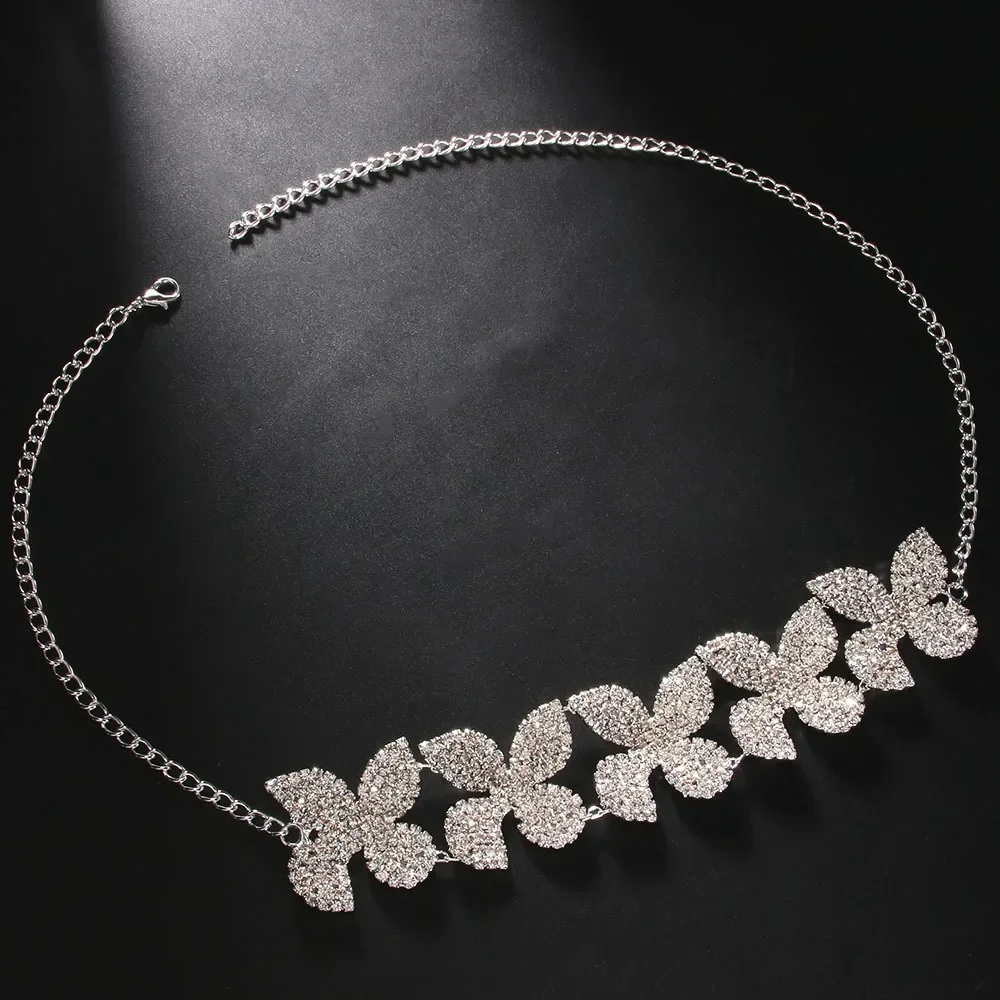 Romance Rhinestone Flower Choker Necklace for Women Dress Collar Neck Accessories Statement Crystal Necklace Chain Jewelry