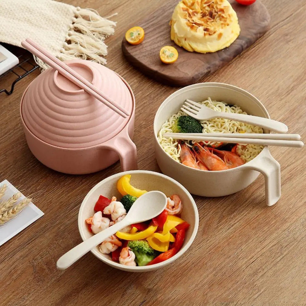 Durable Large Capacity Microwave Ramen Bowl with Strainer with Lid Student Tableware with Handle Ramen Bowl Set