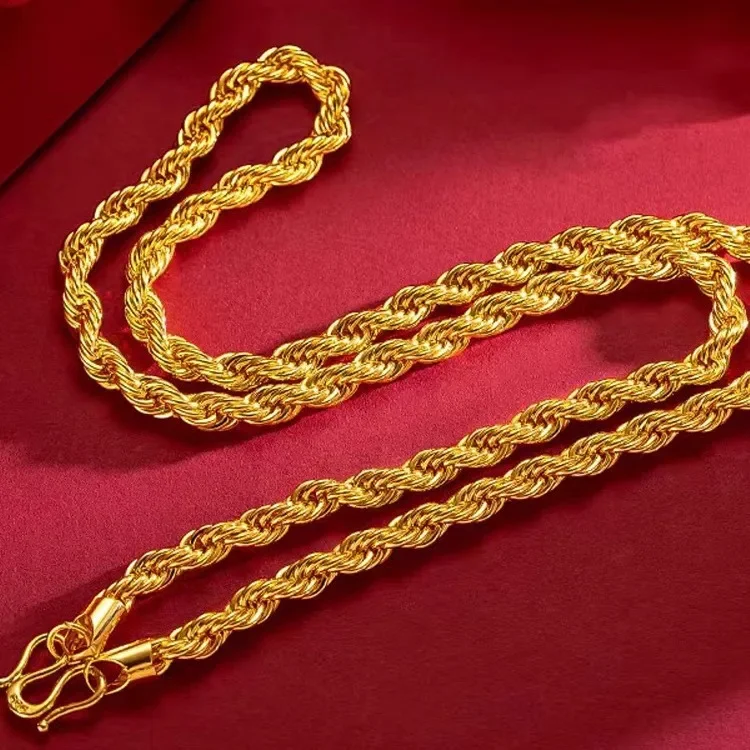 Men's 9999 24K Real Gold Dragon Head Fried Dough Twists Chain Gold Bullish Gold Necklace for Men