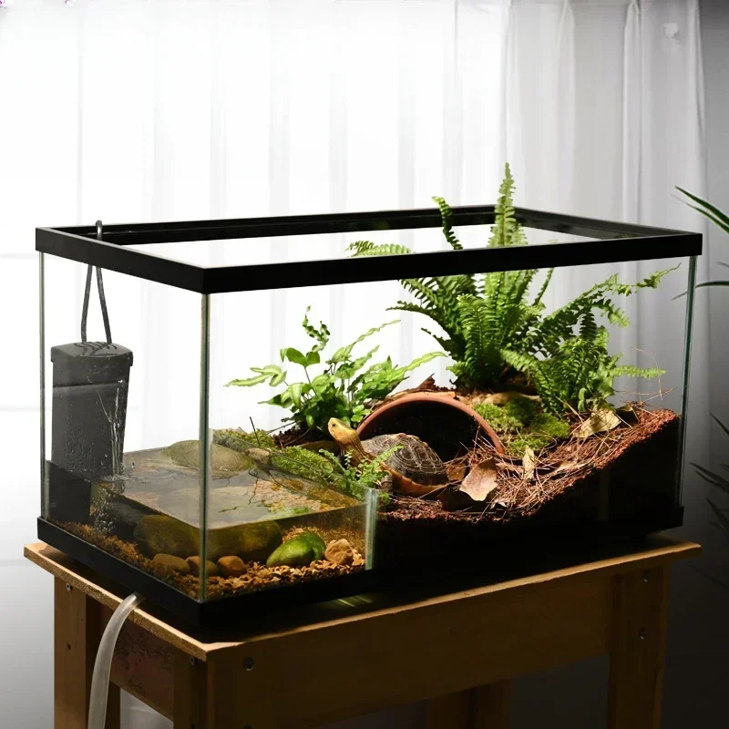 

xzphgTurtle tank with sundeck landscaping villa glass ecological landscaping water tank raising yellow edge semi-water turtle sp