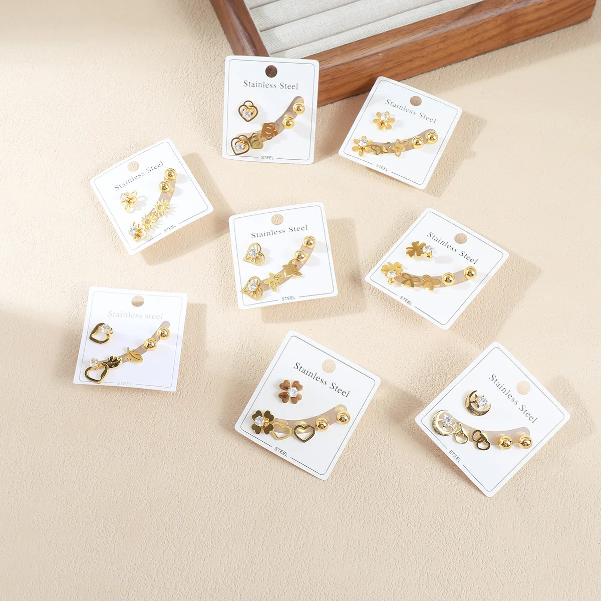 ZE1116 stainless steel three-piece set stud earrings exquisite love butterfly combination earrings temperament women's earrings