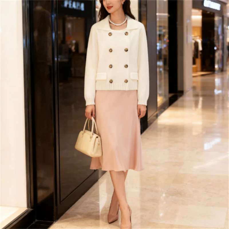 

Women's Double breasted Knit Sweater Trendy Sexy Slanting Lapel Knit Jacket Autumn Design 2025 Fall Fashion