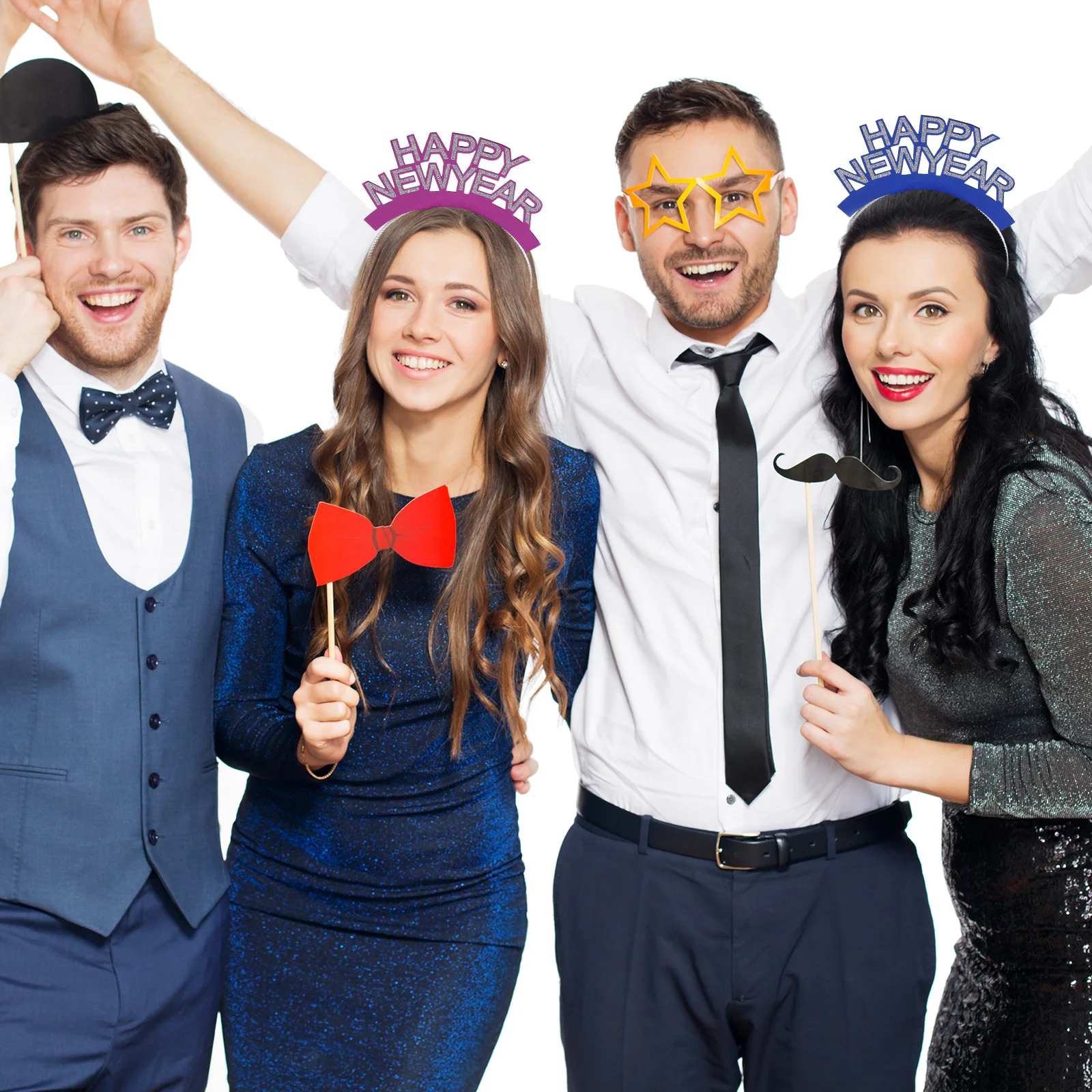 6pcs Glitter Happy New Year Headband Hair Hoops Photo Booth Props Festival Cosplay Masquerade Hair Accessories