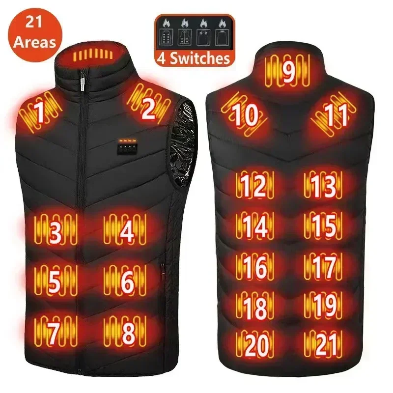 21 Heating Areas Jacket Men's Winter New USB Electric Heating Warm Sleeveless Vest Infrared Heating Clothes Men's Snow Ski Vest