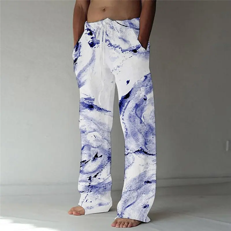 

Ink Wash New Chinese Style Straight Leg Pants Men's Ice Silk Wide Leg Pants New Fashionable Casual Loose Pants WR6