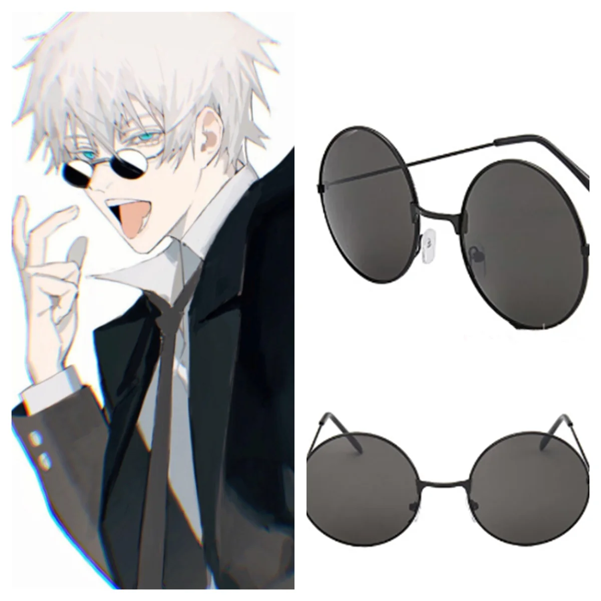 ACE-Lunettes de soleil noires à monture ronde unisexe, accessoires de cosplay, anime Jujutsu Kaimmense Gojo Satoru Steampunk