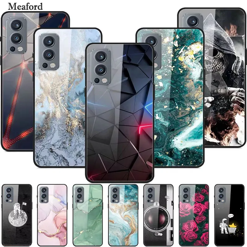 Glas Fall Für Oneplus Nord 2 5G Fall Harte Gehärtetem Glas PC Abdeckung Telefon Fall Für Oneplus Nord CE schutz Marmor Funda Coque